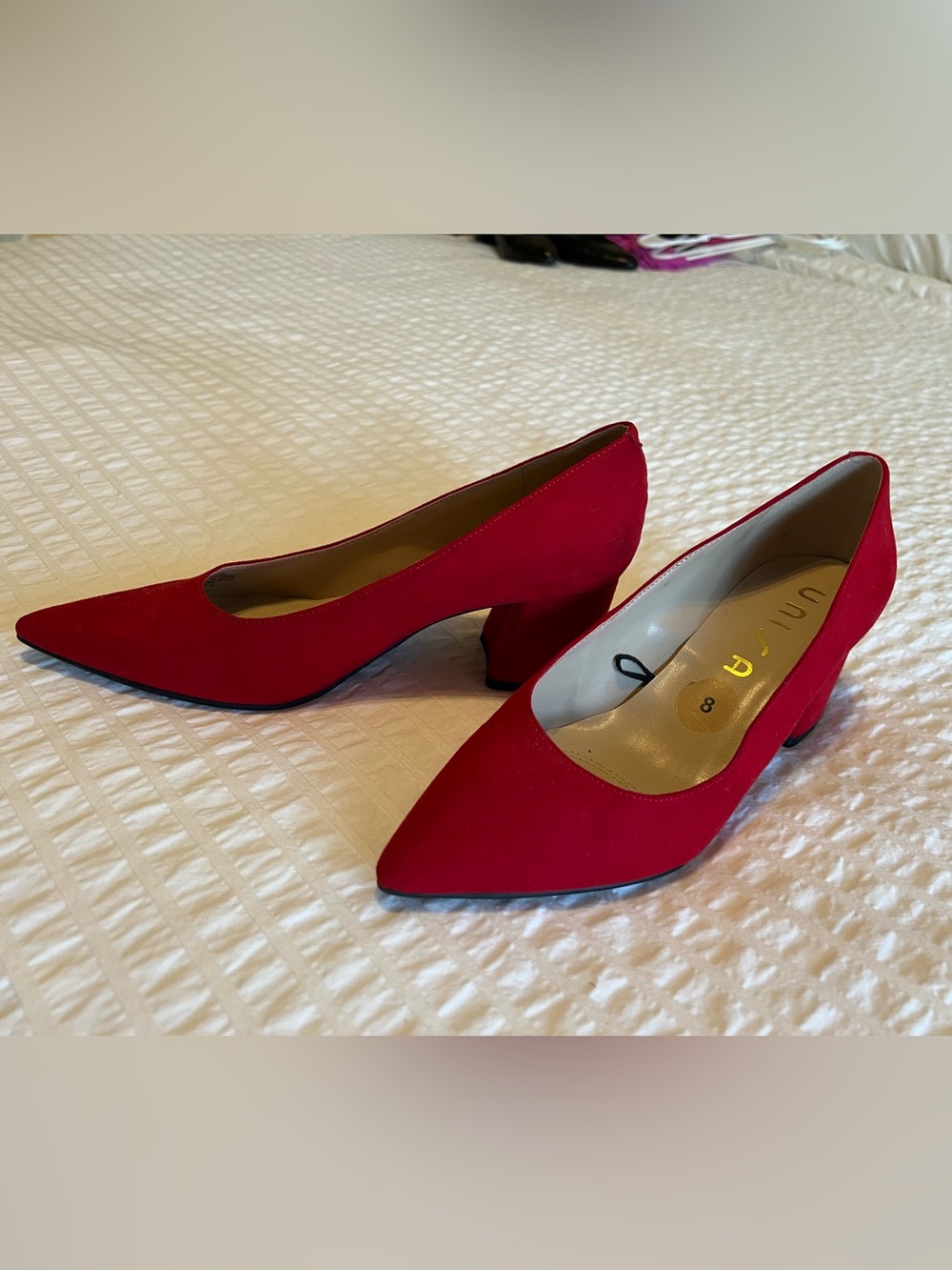 Unisa Red Pointed Block Heel Pumps